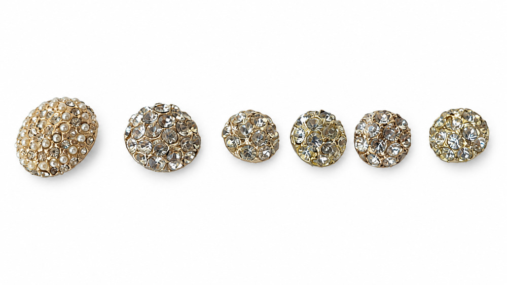 Vintage Decorative Button Lot 6 Gold Tone Rhinestone Faux